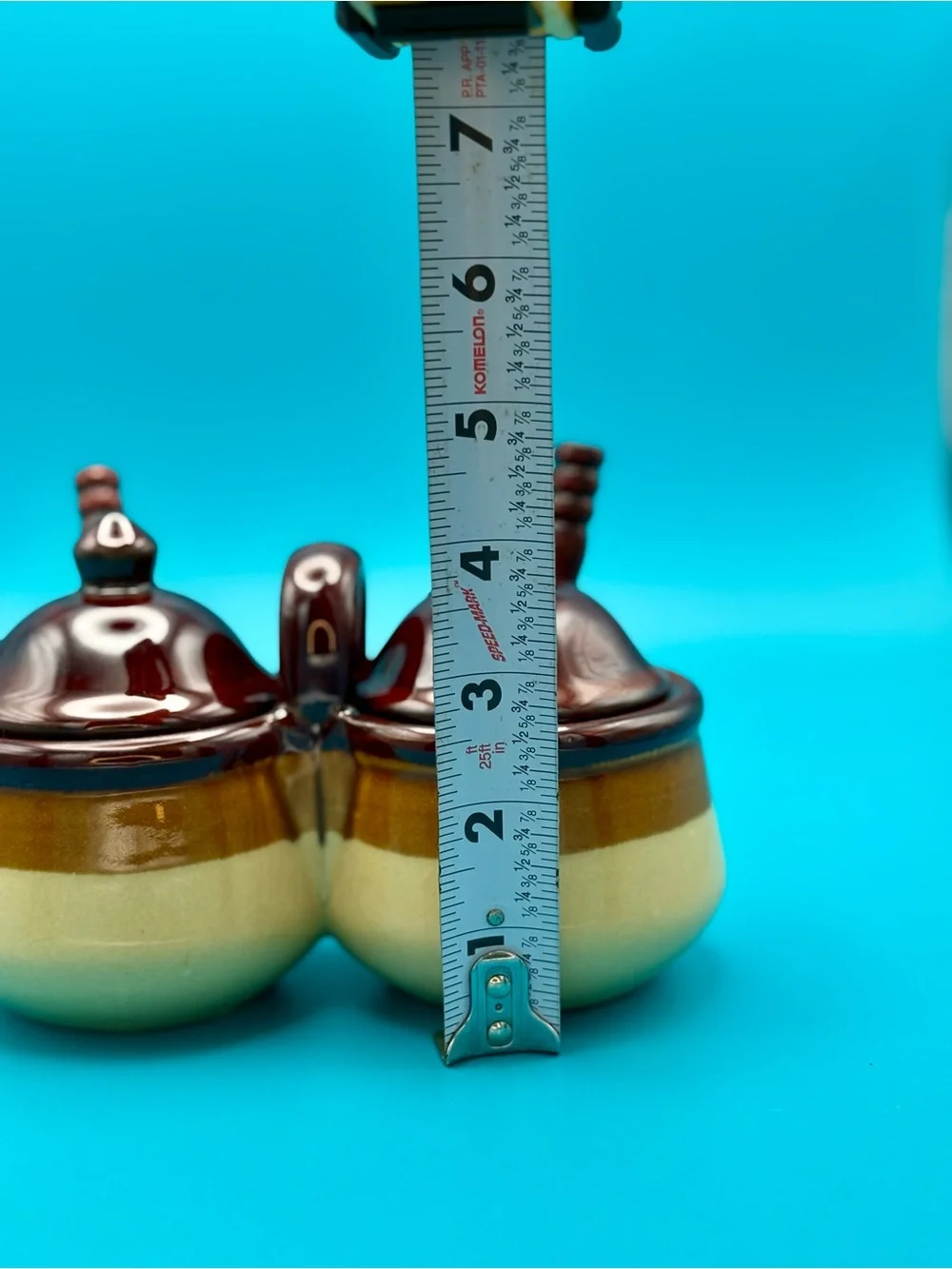 Vintage Double Condiment Pot with Spoons - Brown and Cream